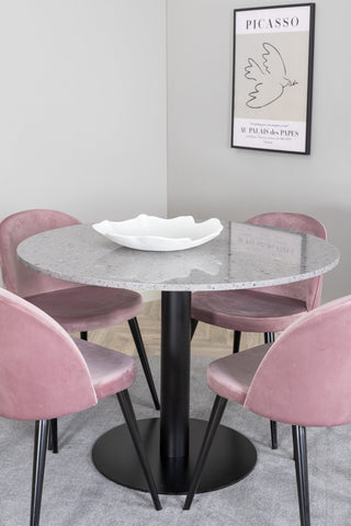 Razzia Matbord 106cm - Grå Terazzo / Svart+Velvet Matstol - Svart / Gamme