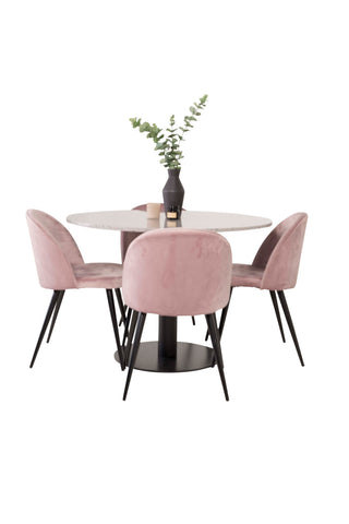 Razzia Matbord 106cm - Grå Terazzo / Svart+Velvet Matstol - Svart / Gamme