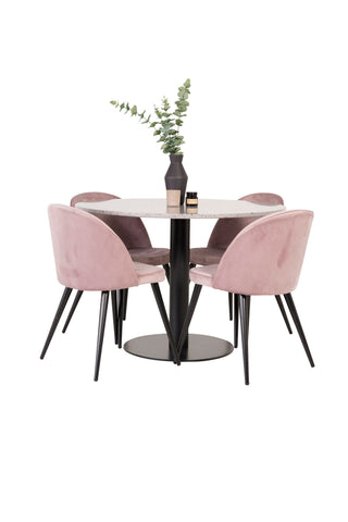 Razzia Matbord 106cm - Grå Terazzo / Svart+Velvet Matstol - Svart / Gamme