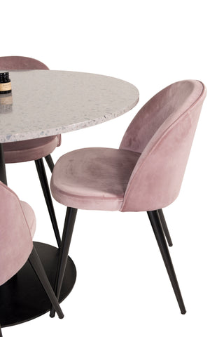 Razzia Matbord 106cm - Grå Terazzo / Svart+Velvet Matstol - Svart / Gamme