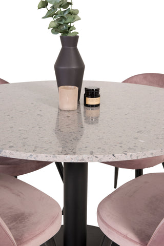 Razzia Matbord 106cm - Grå Terazzo / Svart+Velvet Matstol - Svart / Gamme