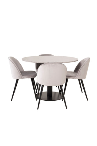 Razzia Matbord 106cm - Grå Terazzo / Svart+Velvet Matstol - Svart / Ljusg