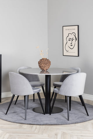 Razzia Matbord 106cm - Grå Terazzo / Svart+Velvet Matstol - Svart / Ljusg