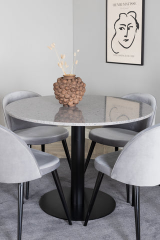 Razzia Matbord 106cm - Grå Terazzo / Svart+Velvet Matstol - Svart / Ljusg