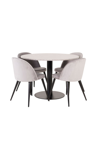 Razzia Matbord 106cm - Grå Terazzo / Svart+Velvet Matstol - Svart / Ljusg