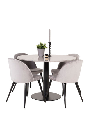 Razzia Matbord 106cm - Grå Terazzo / Svart+Velvet Matstol - Svart / Ljusg