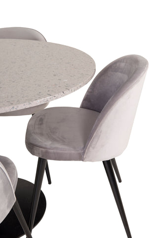Razzia Matbord 106cm - Grå Terazzo / Svart+Velvet Matstol - Svart / Ljusg
