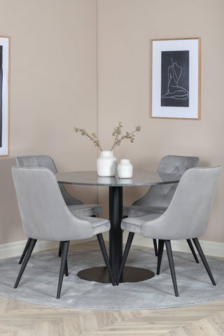 Venture Home Estelle runt Matbord - Svart / Svart marmor - ø106*H75+Velvet Deluxe Dining Chai