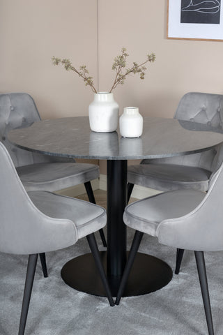 Venture Home Estelle runt Matbord - Svart / Svart marmor - ø106*H75+Velvet Deluxe Dining Chai
