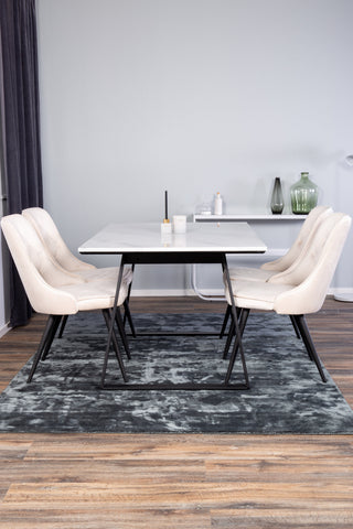 Estelle Matbord 140*90 - Vit Marmor / Svarta Ben - Velvet Deluxe Matstol - Svarta ben / Beige sammet 4