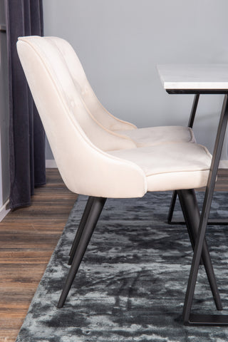 Estelle Matbord 140*90 - Vit Marmor / Svarta Ben - Velvet Deluxe Matstol - Svarta ben / Beige sammet 4