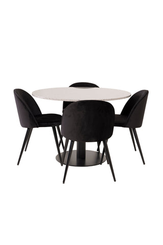 Razzia Matbord 106cm - Grå Terazzo / Svart+Velvet Matstol - Svart / Svart