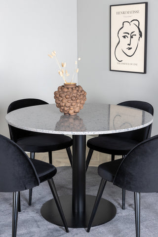 Razzia Matbord 106cm - Grå Terazzo / Svart+Velvet Matstol - Svart / Svart