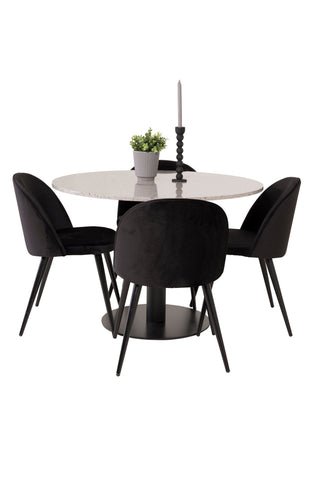 Razzia Matbord 106cm - Grå Terazzo / Svart+Velvet Matstol - Svart / Svart