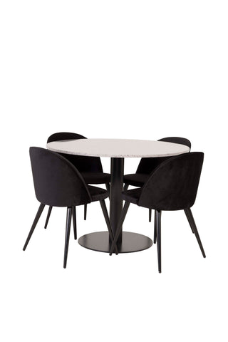 Razzia Matbord 106cm - Grå Terazzo / Svart+Velvet Matstol - Svart / Svart