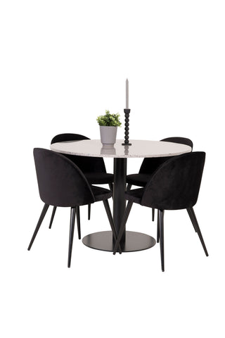 Razzia Matbord 106cm - Grå Terazzo / Svart+Velvet Matstol - Svart / Svart