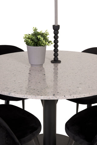 Razzia Matbord 106cm - Grå Terazzo / Svart+Velvet Matstol - Svart / Svart