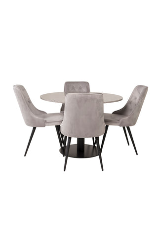 Razzia Matbord 106cm -Grå Terazzo / Svart - Sammet Deluxe Matstol - Svarta ben / Ljusgrå sammet 4