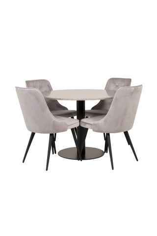 Razzia Matbord 106cm -Grå Terazzo / Svart - Sammet Deluxe Matstol - Svarta ben / Ljusgrå sammet 4