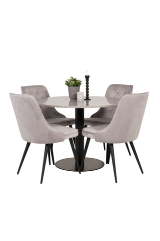 Razzia Matbord 106cm -Grå Terazzo / Svart - Sammet Deluxe Matstol - Svarta ben / Ljusgrå sammet 4