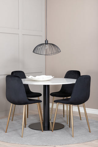 Venture Home Razzia Matbord 106cm -Vit Terazzo / Svart - Polarstol - Svart sammet / Matt mässing ben 4