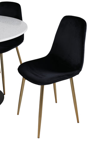 Venture Home Razzia Matbord 106cm -Vit Terazzo / Svart - Polarstol - Svart sammet / Matt mässing ben 4