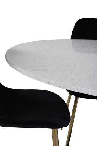 Venture Home Razzia Matbord 106cm -Vit Terazzo / Svart - Polarstol - Svart sammet / Matt mässing ben 4