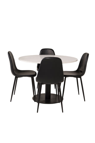 Razzia Matbord 106cm - Vit Terazzo / Svart+Polar Matstol - Svart / Svart