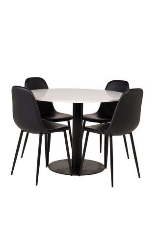 Razzia Matbord 106cm - Vit Terazzo / Svart+Polar Matstol - Svart / Svart