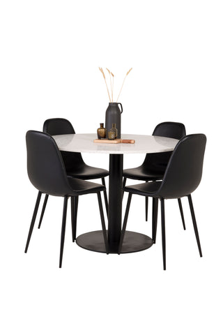 Razzia Matbord 106cm - Vit Terazzo / Svart+Polar Matstol - Svart / Svart
