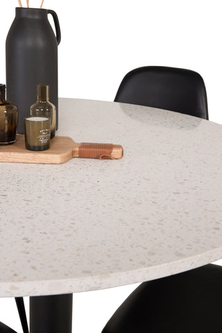 Razzia Matbord 106cm - Vit Terazzo / Svart+Polar Matstol - Svart / Svart