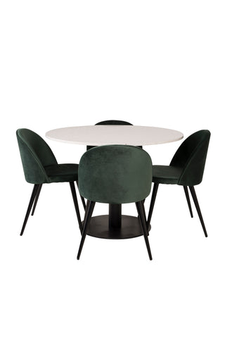 Razzia Matbord 106cm - Vit Terazzo / Svart+Velvet Matstol - Svart / Moss