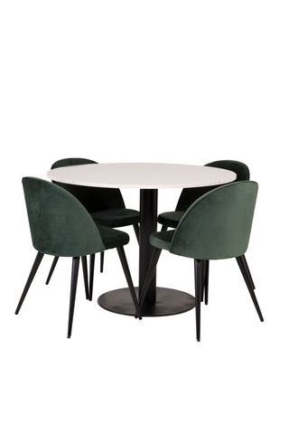 Razzia Matbord 106cm - Vit Terazzo / Svart+Velvet Matstol - Svart / Moss