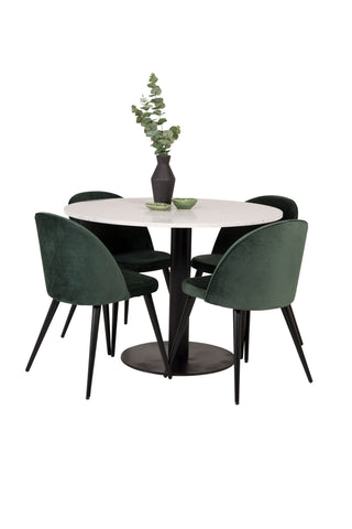 Razzia Matbord 106cm - Vit Terazzo / Svart+Velvet Matstol - Svart / Moss