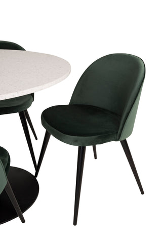 Razzia Matbord 106cm - Vit Terazzo / Svart+Velvet Matstol - Svart / Moss