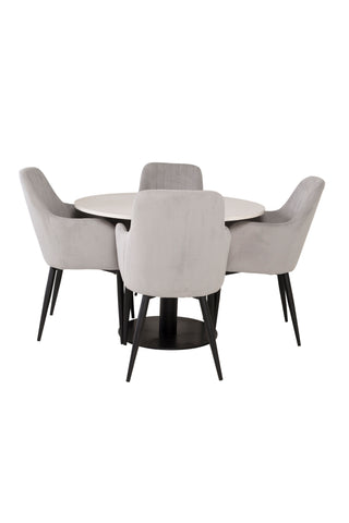 Razzia Matbord 106cm -Vit Terazzo / Svart +Comfort Matstol - Svarta Ben / Ljusgrå manchester _4