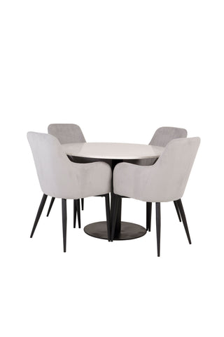 Razzia Matbord 106cm -Vit Terazzo / Svart +Comfort Matstol - Svarta Ben / Ljusgrå manchester _4