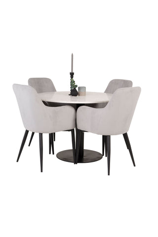 Razzia Matbord 106cm -Vit Terazzo / Svart +Comfort Matstol - Svarta Ben / Ljusgrå manchester _4