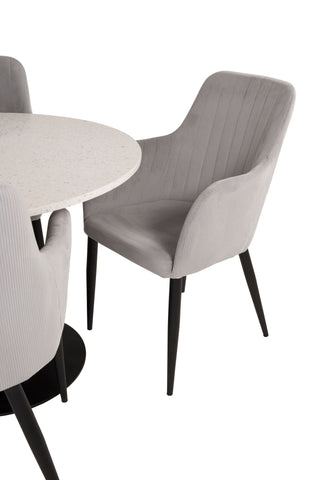 Razzia Matbord 106cm -Vit Terazzo / Svart +Comfort Matstol - Svarta Ben / Ljusgrå manchester _4