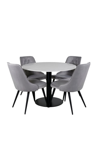 Venture Home Razzia Matbord 106cm - Vit Terazzo / Svart+Velvet Deluxe Matbordsstol - Svarta ben / Ljusgrå sammet_4