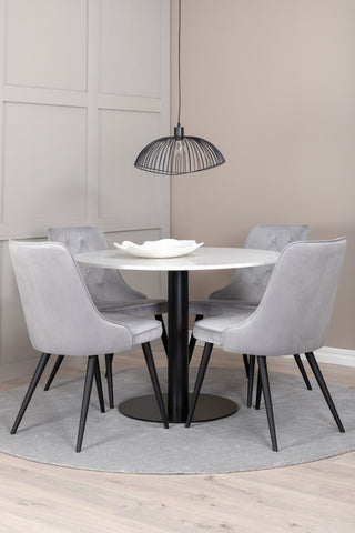 Venture Home Razzia Matbord 106cm - Vit Terazzo / Svart+Velvet Deluxe Matbordsstol - Svarta ben / Ljusgrå sammet_4