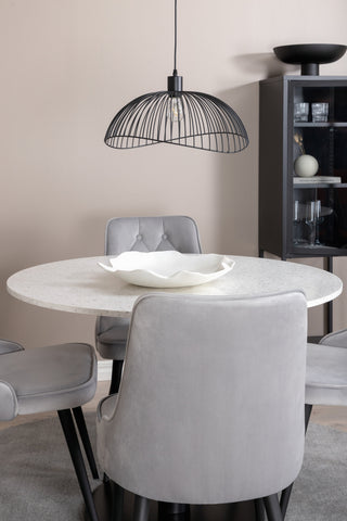 Venture Home Razzia Matbord 106cm - Vit Terazzo / Svart+Velvet Deluxe Matbordsstol - Svarta ben / Ljusgrå sammet_4