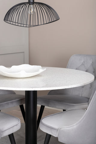 Venture Home Razzia Matbord 106cm - Vit Terazzo / Svart+Velvet Deluxe Matbordsstol - Svarta ben / Ljusgrå sammet_4