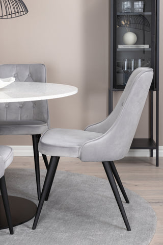 Venture Home Razzia Matbord 106cm - Vit Terazzo / Svart+Velvet Deluxe Matbordsstol - Svarta ben / Ljusgrå sammet_4