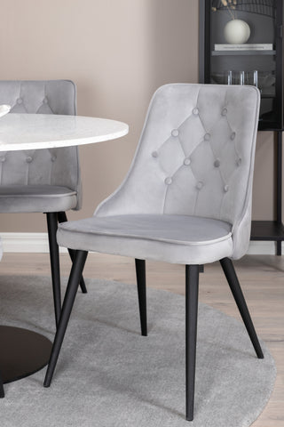 Venture Home Razzia Matbord 106cm - Vit Terazzo / Svart+Velvet Deluxe Matbordsstol - Svarta ben / Ljusgrå sammet_4