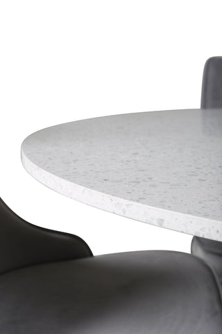 Venture Home Razzia Matbord 106cm - Vit Terazzo / Svart+Velvet Deluxe Matbordsstol - Svarta ben / Ljusgrå sammet_4