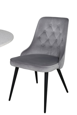 Venture Home Razzia Matbord 106cm - Vit Terazzo / Svart+Velvet Deluxe Matbordsstol - Svarta ben / Ljusgrå sammet_4