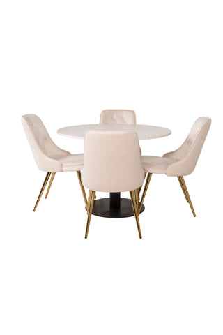 Razzia Matbord 106cm -Vit Terazzo / Svart - Sammet Deluxe Matstol - Ben i borstad mässing / Beige sammet 4