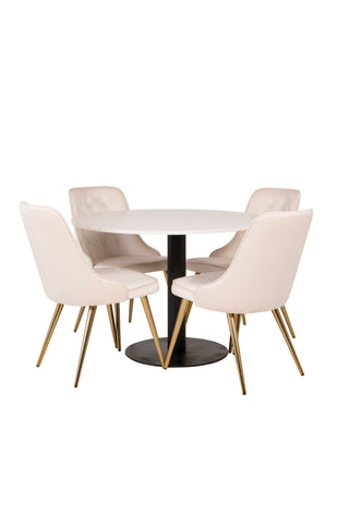 Razzia Matbord 106cm -Vit Terazzo / Svart - Sammet Deluxe Matstol - Ben i borstad mässing / Beige sammet 4