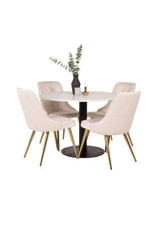 Razzia Matbord 106cm -Vit Terazzo / Svart - Sammet Deluxe Matstol - Ben i borstad mässing / Beige sammet 4